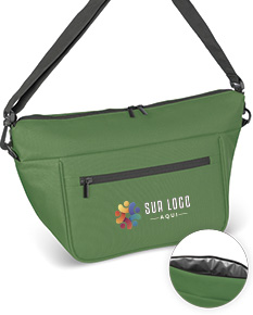 Bolsa térmica preta de couro com alça e zíper, elegante e moderna, ideal para transportar alimentos e mantê-los frescos por mais tempo.