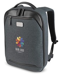 Mochila Premium para notebook em couro preto com fecho de metal, alça de transporte e compartimento interno para equipamentos eletrônicos.