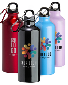 Garrafa de metal alumínio de 500ml para líquidos, com tampa de apertar. Ideal para água, sucos e outras bebidas, sendo uma opção sustentável e prática.