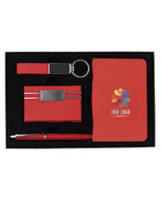 Kit Executivo 4 Peças em preto e amarelo, com ícones de notebook, diskette, ícone de pasta e ícone de mensagem em destaque. Produto moderno e comercial, ideal para escritório e escola. Apresenta design gráfico e tecnológico em estilo 3D.