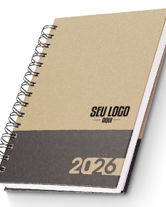 Agenda Diária 2025 com capa dura preta, marcador de página e páginas em branco para anotações.