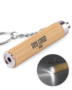 CHAVEIRO EM BAMBU E ABS COM LANTERNA LED