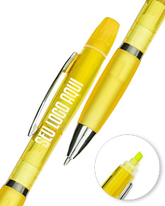 CANETA PLÁSTICA COM MARCA TEXTO